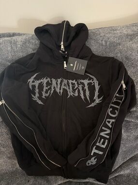 Black Graphic Zip-Up Hoodie